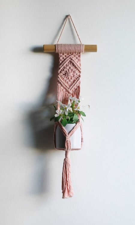 Small pink macrame plant hanger for sale