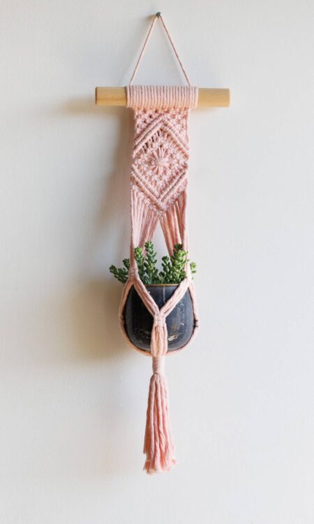 Pink macrame plant hanger