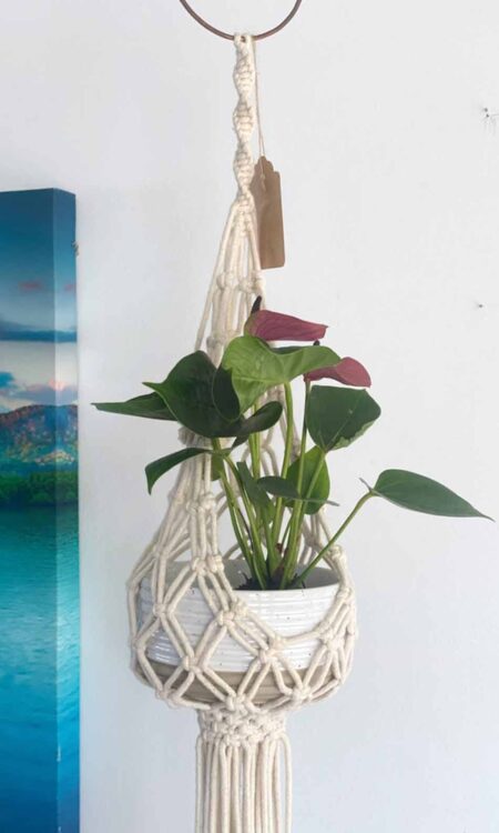 White macrame plant hanger