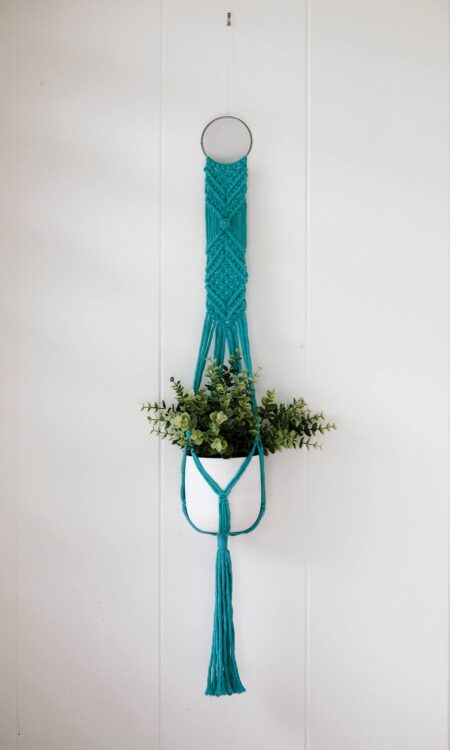 Buy macrame plant hanger in aquamarine