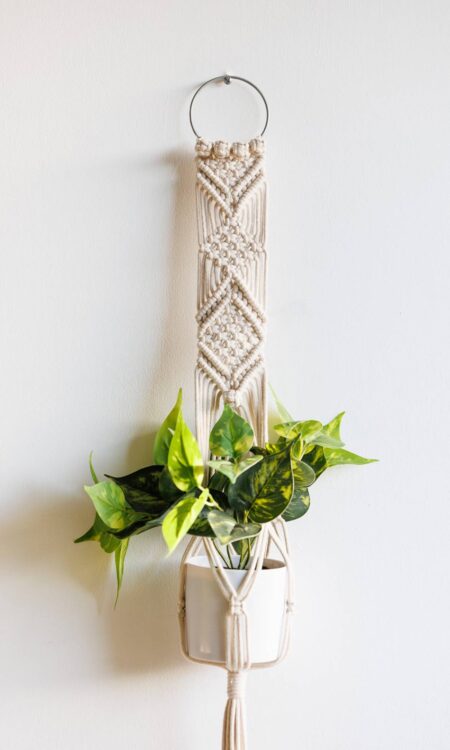 White macrame plant hanger