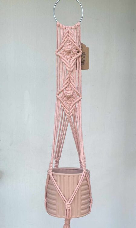 Pink macrame plant hanger