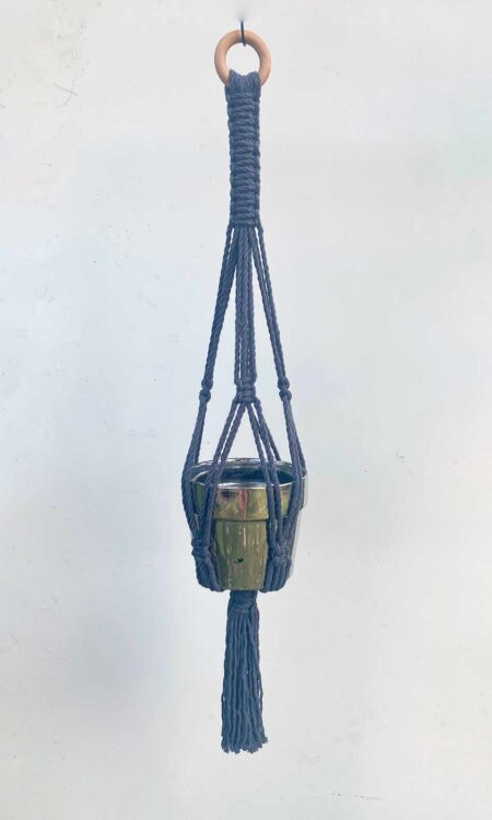 Simple macrame plant hanger in anthacrite dark grey or blue
