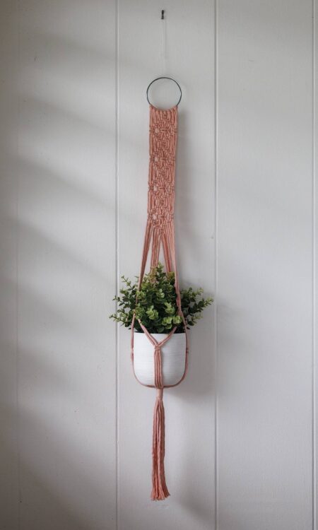 Pale pink macrame plant hanger for sale, online or in Kailua, Oahu, Hawaii.