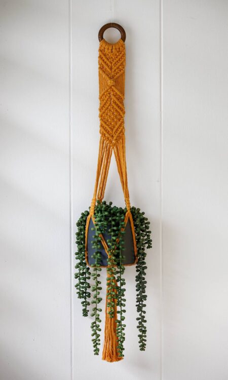 Mustard macrame plant hanger for sale, to hang your plants